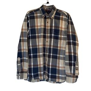 Tommy Hilfiger Custom Fit Men's Plaid Button Down Shirt. Blue/Tan. Small